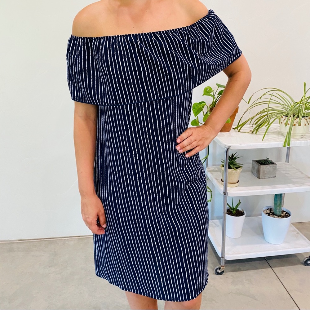 Off the Shoulder Navy White Striped Dress
